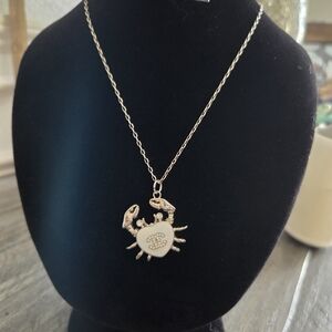 CHANEL WHITE BLING Crab Pendant With Bowtie Adjustable Silver 925, 22" Chain